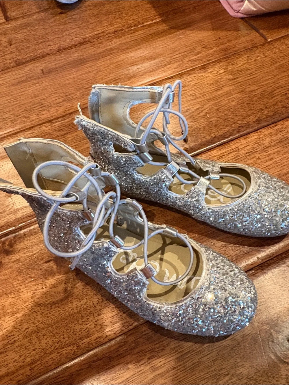 Sam Edelman Silver Glitter Lace-Up Kids Dress Shoes